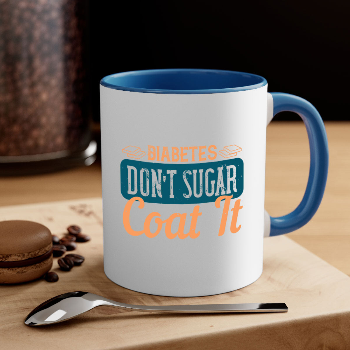 Diabetes Don’t Sugar Coat It Style 2# Mug with colorful handle and interior, showcasing its glossy finish.