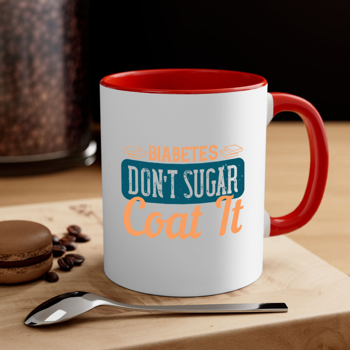 Diabetes Don’t Sugar Coat It Style 2# Mug with colorful handle and interior, showcasing its glossy finish.