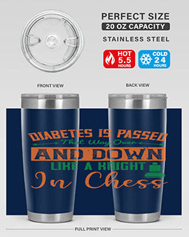 A stylish Diabetes-themed tumbler featuring a knight chess design, made of stainless steel with a copper lining, perfect for hot and cold beverages.