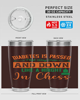 A stylish Diabetes-themed tumbler featuring a knight chess design, made of stainless steel with a copper lining, perfect for hot and cold beverages.