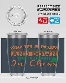 A stylish Diabetes-themed tumbler featuring a knight chess design, made of stainless steel with a copper lining, perfect for hot and cold beverages.
