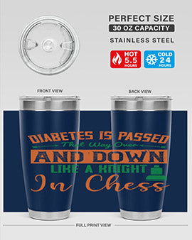 A stylish Diabetes-themed tumbler featuring a knight chess design, made of stainless steel with a copper lining, perfect for hot and cold beverages.