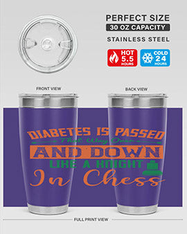 A stylish Diabetes-themed tumbler featuring a knight chess design, made of stainless steel with a copper lining, perfect for hot and cold beverages.