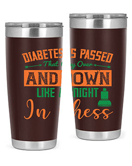 A stylish Diabetes-themed tumbler featuring a knight chess design, made of stainless steel with a copper lining, perfect for hot and cold beverages.