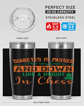 A stylish Diabetes-themed tumbler featuring a knight chess design, made of stainless steel with a copper lining, perfect for hot and cold beverages.