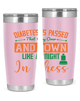 A stylish Diabetes-themed tumbler featuring a knight chess design, made of stainless steel with a copper lining, perfect for hot and cold beverages.