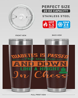 A stylish Diabetes-themed tumbler featuring a knight chess design, made of stainless steel with a copper lining, perfect for hot and cold beverages.