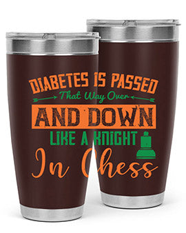 A stylish Diabetes-themed tumbler featuring a knight chess design, made of stainless steel with a copper lining, perfect for hot and cold beverages.