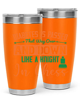 A stylish Diabetes-themed tumbler featuring a knight chess design, made of stainless steel with a copper lining, perfect for hot and cold beverages.