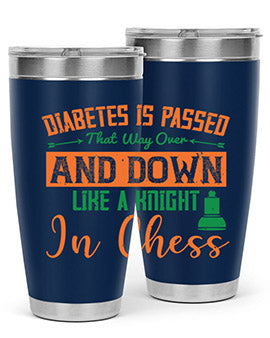 A stylish Diabetes-themed tumbler featuring a knight chess design, made of stainless steel with a copper lining, perfect for hot and cold beverages.