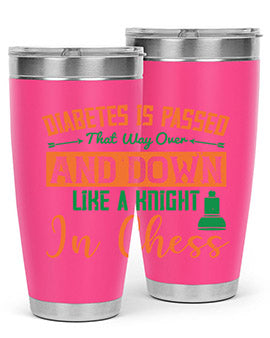 A stylish Diabetes-themed tumbler featuring a knight chess design, made of stainless steel with a copper lining, perfect for hot and cold beverages.