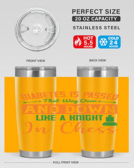 A stylish Diabetes-themed tumbler featuring a knight chess design, made of stainless steel with a copper lining, perfect for hot and cold beverages.