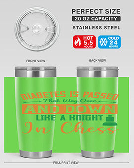 A stylish Diabetes-themed tumbler featuring a knight chess design, made of stainless steel with a copper lining, perfect for hot and cold beverages.