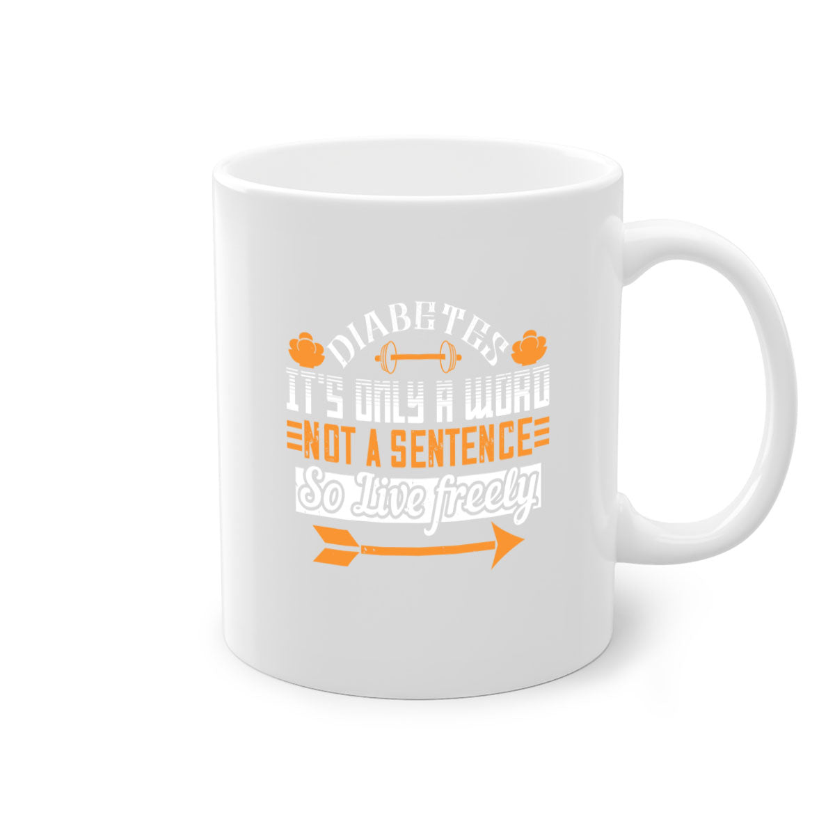 A stylish two-tone ceramic mug with a colored handle and interior, featuring the phrase 'Diabetes It’S Only A Word Not A Sentence So Live Freely'.