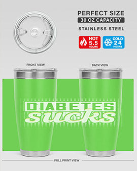 Diabetes Sucks Style 46# Tumbler in stainless steel with a vibrant print, designed for hot and cold beverages.