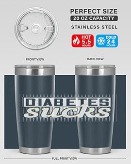 Diabetes Sucks Style 46# Tumbler in stainless steel with a vibrant print, designed for hot and cold beverages.