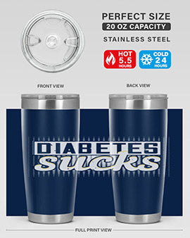 Diabetes Sucks Style 46# Tumbler in stainless steel with a vibrant print, designed for hot and cold beverages.