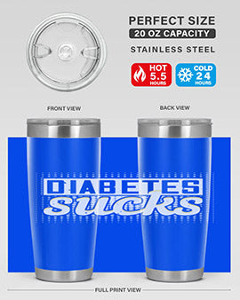 Diabetes Sucks Style 46# Tumbler in stainless steel with a vibrant print, designed for hot and cold beverages.