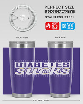 Diabetes Sucks Style 46# Tumbler in stainless steel with a vibrant print, designed for hot and cold beverages.