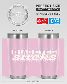 Diabetes Sucks Style 46# Tumbler in stainless steel with a vibrant print, designed for hot and cold beverages.