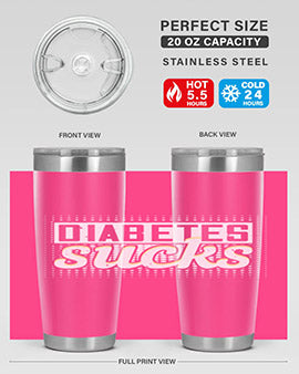 Diabetes Sucks Style 46# Tumbler in stainless steel with a vibrant print, designed for hot and cold beverages.