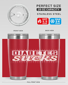 Diabetes Sucks Style 46# Tumbler in stainless steel with a vibrant print, designed for hot and cold beverages.