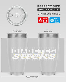Diabetes Sucks Style 46# Tumbler in stainless steel with a vibrant print, designed for hot and cold beverages.