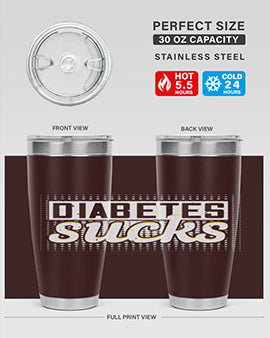 Diabetes Sucks Style 46# Tumbler in stainless steel with a vibrant print, designed for hot and cold beverages.