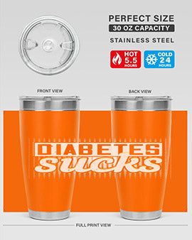 Diabetes Sucks Style 46# Tumbler in stainless steel with a vibrant print, designed for hot and cold beverages.