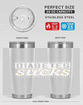 Diabetes Sucks Style 46# Tumbler in stainless steel with a vibrant print, designed for hot and cold beverages.