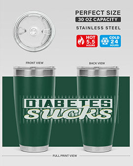 Diabetes Sucks Style 46# Tumbler in stainless steel with a vibrant print, designed for hot and cold beverages.