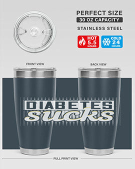 Diabetes Sucks Style 46# Tumbler in stainless steel with a vibrant print, designed for hot and cold beverages.