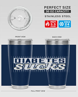 Diabetes Sucks Style 46# Tumbler in stainless steel with a vibrant print, designed for hot and cold beverages.
