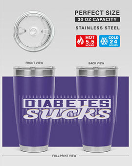 Diabetes Sucks Style 46# Tumbler in stainless steel with a vibrant print, designed for hot and cold beverages.