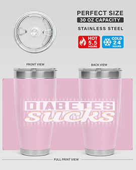 Diabetes Sucks Style 46# Tumbler in stainless steel with a vibrant print, designed for hot and cold beverages.