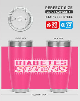 Diabetes Sucks Style 46# Tumbler in stainless steel with a vibrant print, designed for hot and cold beverages.