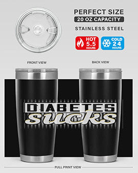 Diabetes Sucks Style 46# Tumbler in stainless steel with a vibrant print, designed for hot and cold beverages.
