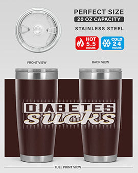 Diabetes Sucks Style 46# Tumbler in stainless steel with a vibrant print, designed for hot and cold beverages.