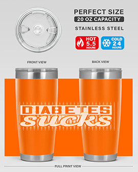 Diabetes Sucks Style 46# Tumbler in stainless steel with a vibrant print, designed for hot and cold beverages.