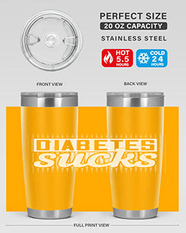 Diabetes Sucks Style 46# Tumbler in stainless steel with a vibrant print, designed for hot and cold beverages.