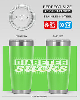 Diabetes Sucks Style 46# Tumbler in stainless steel with a vibrant print, designed for hot and cold beverages.