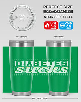 Diabetes Sucks Style 46# Tumbler in stainless steel with a vibrant print, designed for hot and cold beverages.