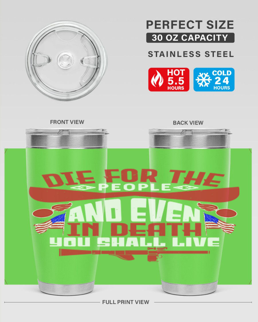 Die for the People tumbler featuring a stylish design, available in 20oz and 30oz sizes, made from stainless steel with a copper lining.