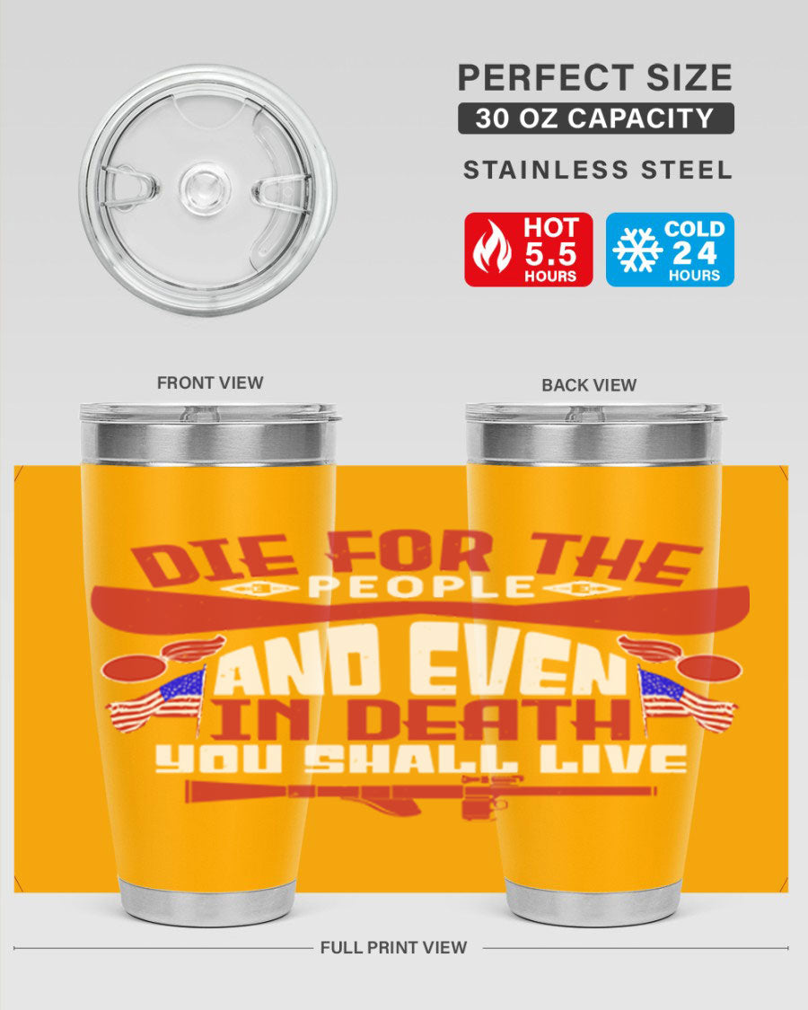 Die for the People tumbler featuring a stylish design, available in 20oz and 30oz sizes, made from stainless steel with a copper lining.