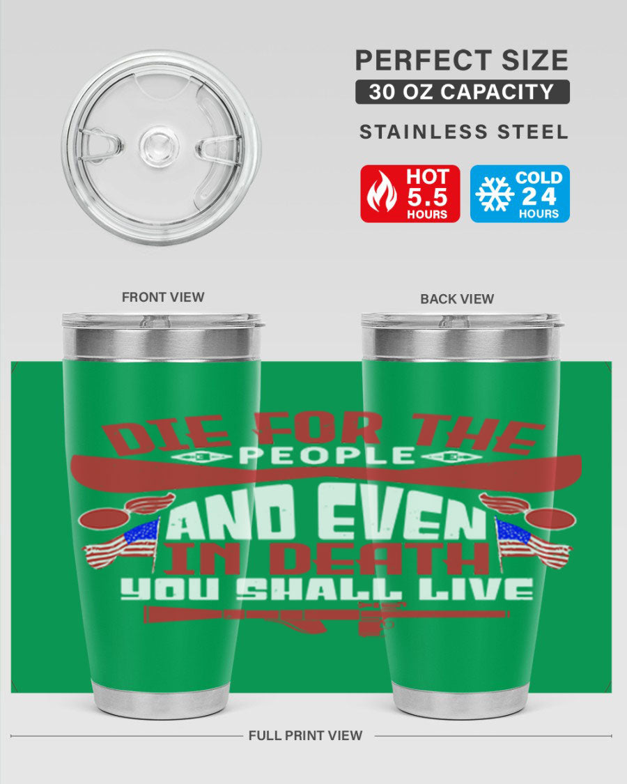 Die for the People tumbler featuring a stylish design, available in 20oz and 30oz sizes, made from stainless steel with a copper lining.