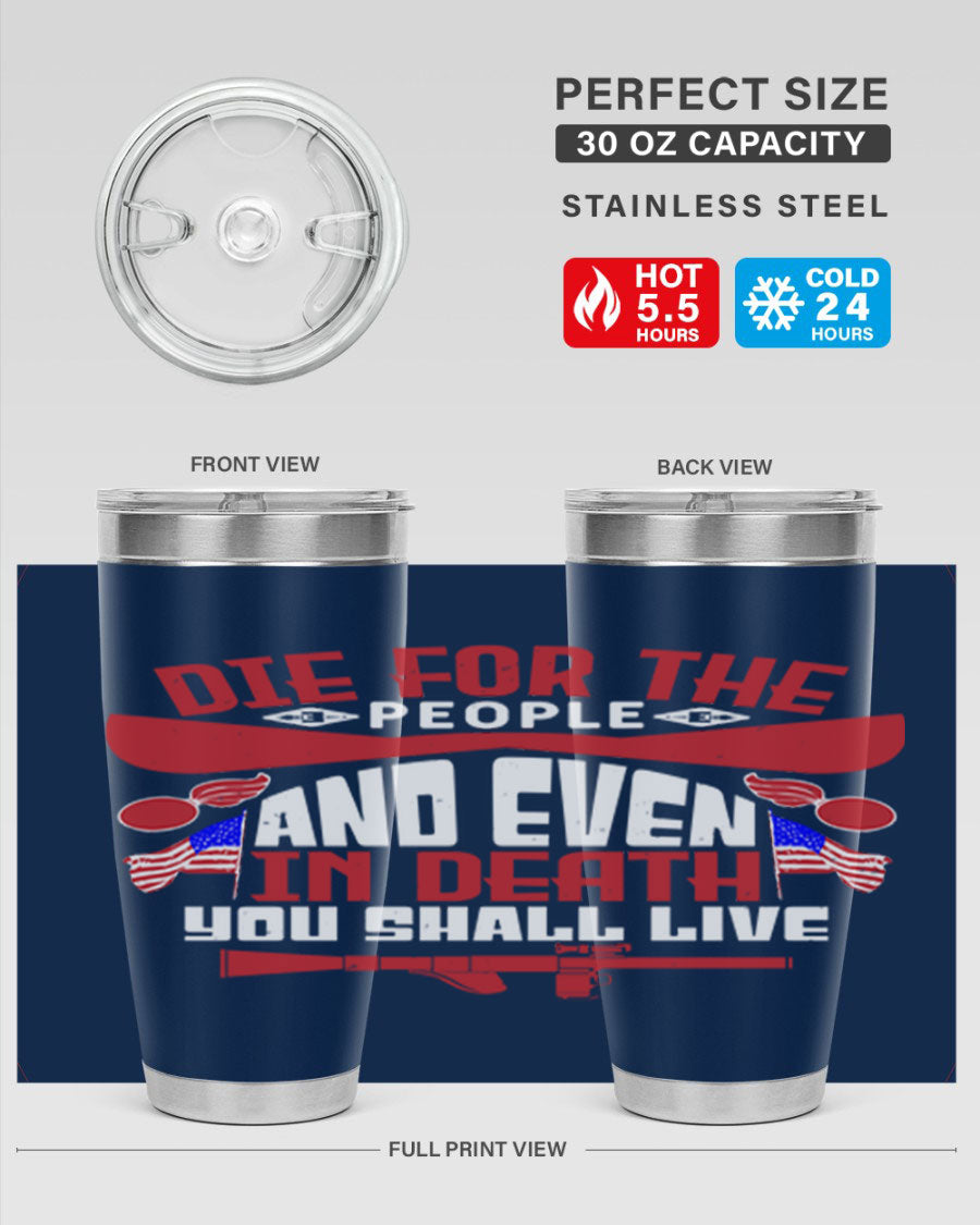 Die for the People tumbler featuring a stylish design, available in 20oz and 30oz sizes, made from stainless steel with a copper lining.