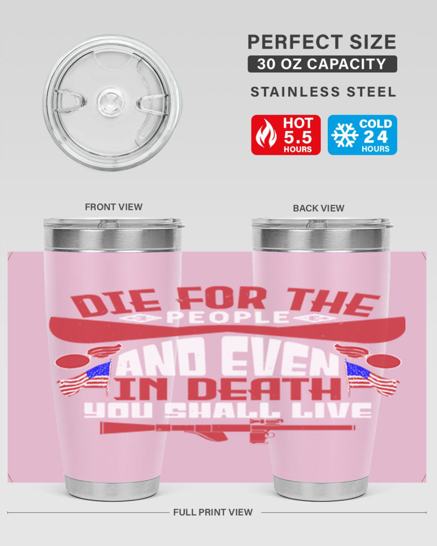 Die for the People tumbler featuring a stylish design, available in 20oz and 30oz sizes, made from stainless steel with a copper lining.