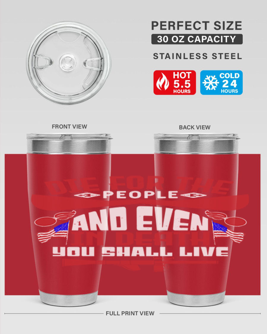 Die for the People tumbler featuring a stylish design, available in 20oz and 30oz sizes, made from stainless steel with a copper lining.