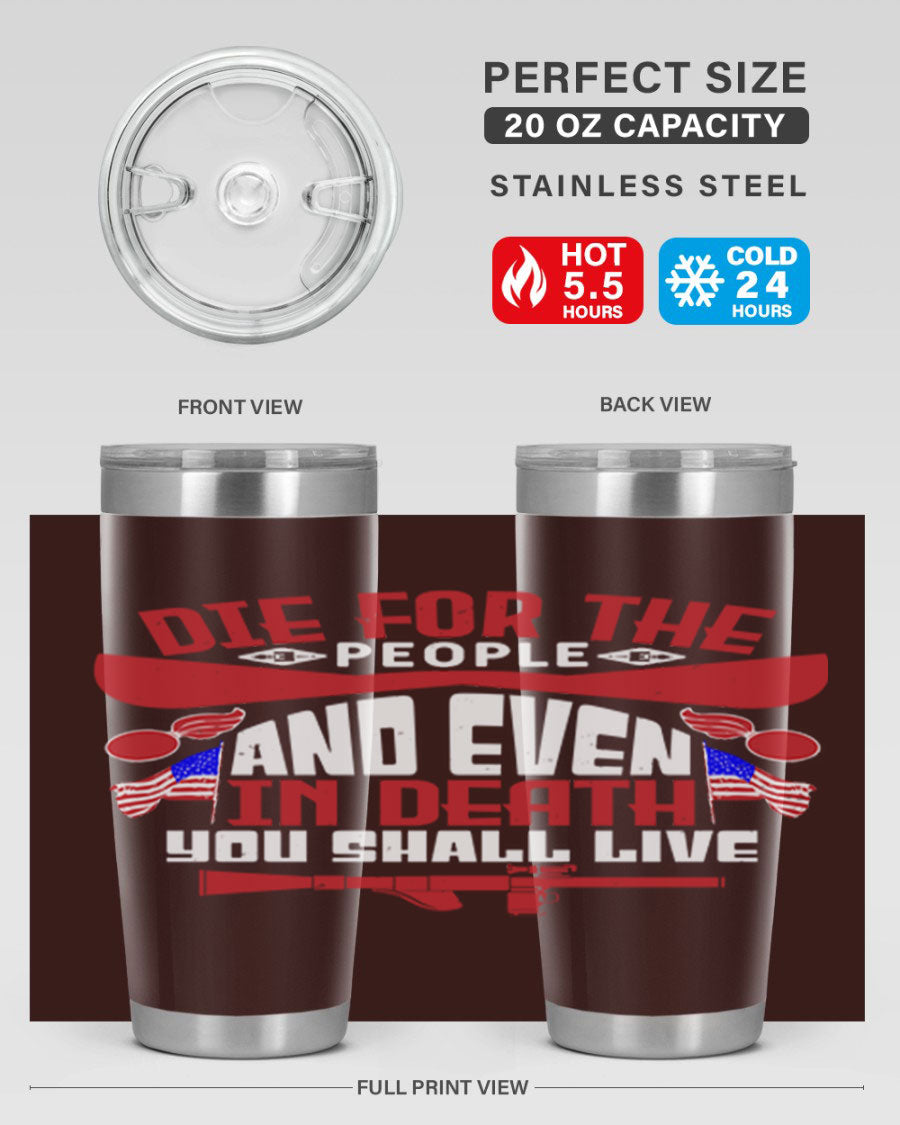 Die for the People tumbler featuring a stylish design, available in 20oz and 30oz sizes, made from stainless steel with a copper lining.