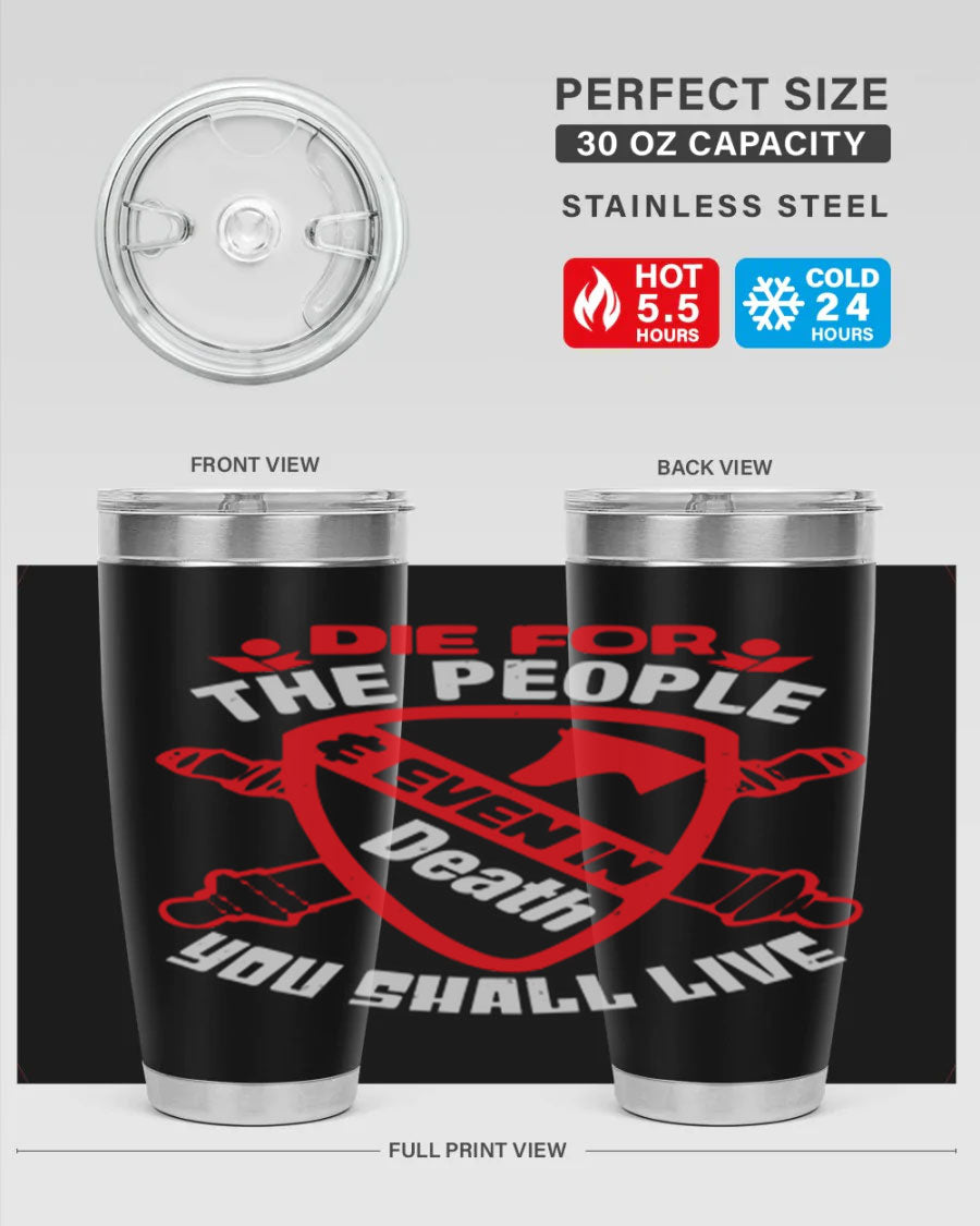 Die for the People tumbler in 20oz and 30oz sizes, showcasing double wall vacuum stainless steel design with vibrant print.